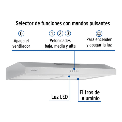 Campana extractora 75cm, empotrable, acero inoxidable, FOSET | CAME-75 | 45438
