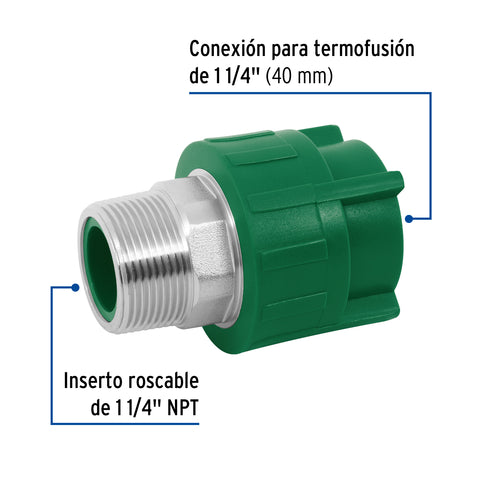 Adaptador PPR 1-1/4' macho con inserto metálico, FOSET | CV-614 | 45450