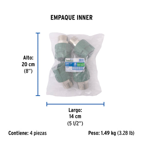 Adaptador PPR 1-1/4' macho con inserto metálico, FOSET | CV-614 | 45450
