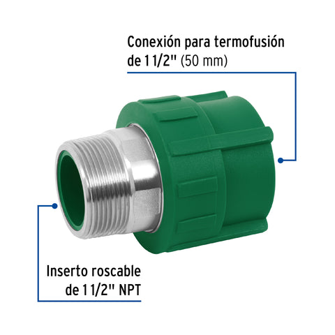 Adaptador PPR 1-1/2' macho con inserto metálico, FOSET | CV-615 | 45451