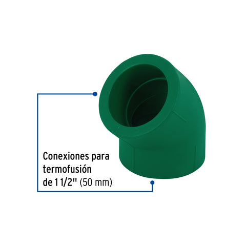 Codo 45° de PPR, 1-1/2' (50mm), FOSET | CV-865 | 45463