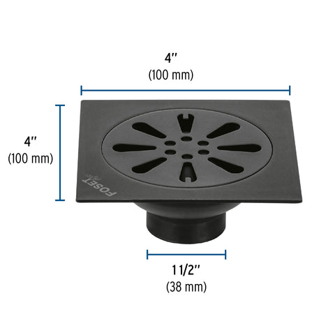 Resumidero cuadrado 4' x 4', acero inoxidable, negro, gota | RS-605M | 45473