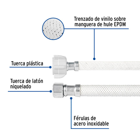 Manguera lavabo/fregadero,vinilo,1/2'x3/8',40cm, plást/lat | FLA-P40VL | 45492