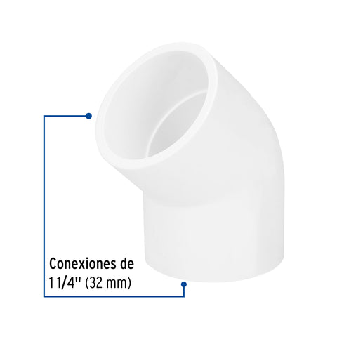 Codo 45° de PVC de 1-1/4', FOSET | PVC-864 | 45526
