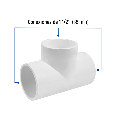 Tee sencilla de PVC 1-1/2', FOSET | PVC-765 | 45533