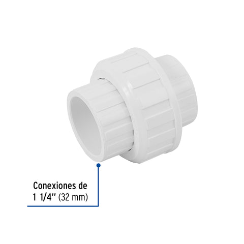 Tuerca unión lisa de PVC 1-1/4', FOSET | PVC-974 | 45542