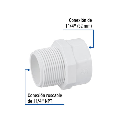 Adaptador macho de PVC de 1-1/4', FOSET | PVC-614 | 45545