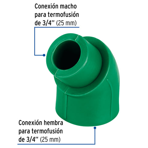 Codo 45° de PPR, 3/4' (25mm), macho-hembra, FOSET | CV-872 | 45554