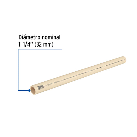 Tubo de 1-1/4' CPVC hidráulico RD 11, 3m, 1.5kg, FOSET | CPVC-004 | 45560