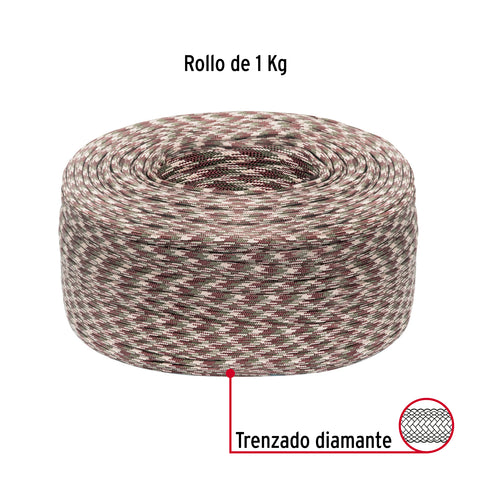 Piola de nylon paracord de 4mm, rollo, camo, 1kg, FIERO |45579 | PIO-41KNC