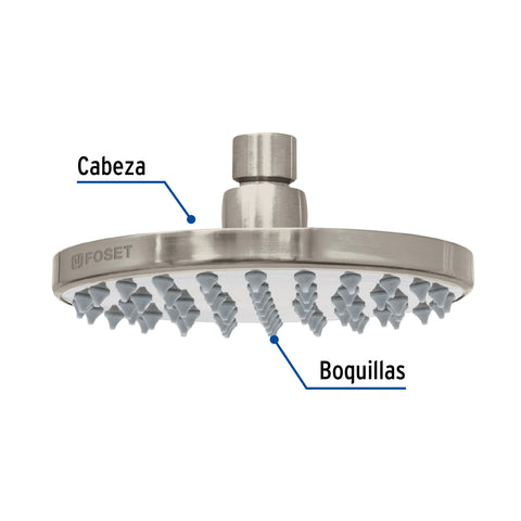 Regadera satín 6' plato redondo, sin brazo, FOSET ELEMENT | R-206SN | 45582