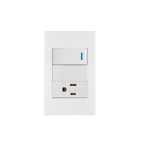Placa armada 1 interruptor,1 contacto,1mod, Española, blanco | PA-APCO1-EB | 45590