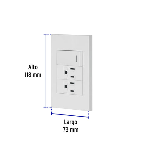Placa armada 1 interruptor, 2 contactos,1mod,Española,blanco | PA-APCO-E3B | 45594