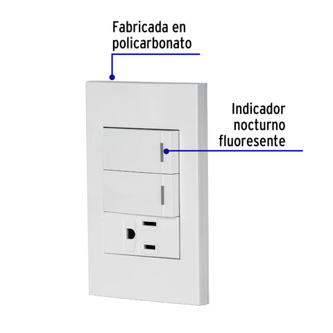 Placa armada 2 interruptores,1 contacto,1mod,Española,blanco | PA-APCO-E2B | 45597