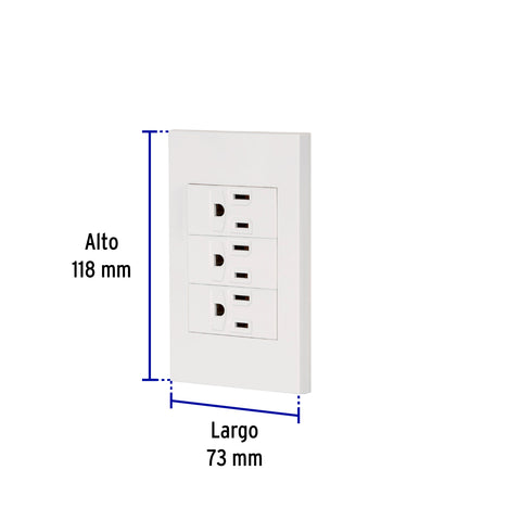Placa armada 3 contactos, 1 módulo, Española, blanco | PA-COTR-EB | 45598