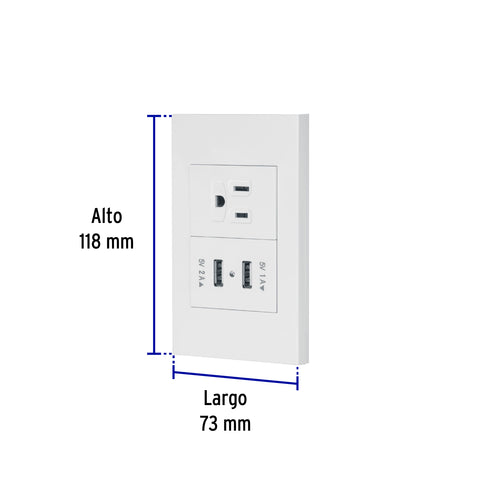 Placa armada 1contacto, 2puertos USB, 1.5mod,Española,blanco | COUSB-EB | 45603