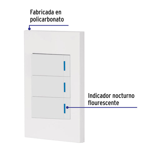 Placa armada 3 interruptores 1de 3vías,1 mod,Española,blanco | PA-APTR-EEB | 45606