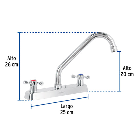 Mezcladora 8' fregadero cromo, cuello largo, cruceta, BASIC | F-318E | 45612
