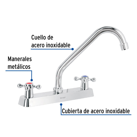 Mezcladora 8' fregadero cromo, cuello largo, cruceta, BASIC | F-318E | 45612
