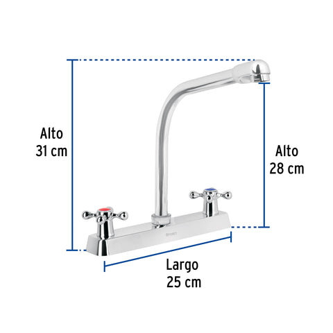 Mezcladora 8' fregadero cromo, cuello cobra, cruceta, BASIC | F-319E | 45613