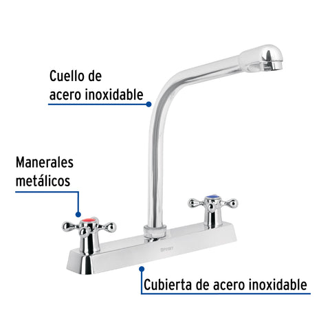 Mezcladora 8' fregadero cromo, cuello cobra, cruceta, BASIC | F-319E | 45613