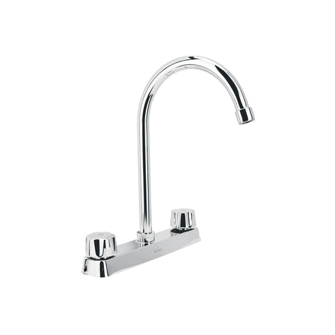 Mezcladora 8' fregadero cromo, cuello curvo,hexagonal, BASIC | F-320 | 45615