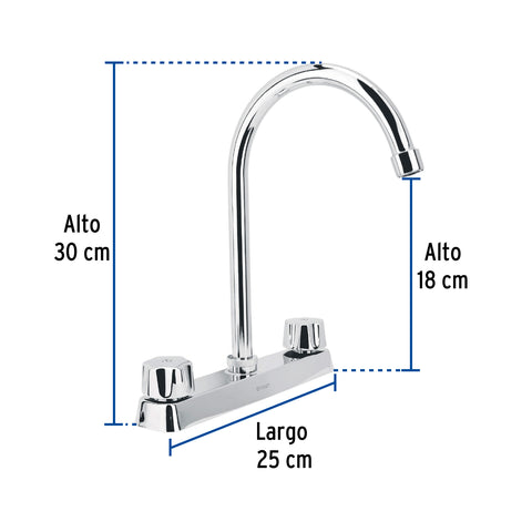 Mezcladora 8' fregadero cromo, cuello curvo,hexagonal, BASIC | F-320 | 45615