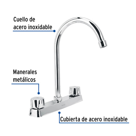 Mezcladora 8' fregadero cromo, cuello curvo,hexagonal, BASIC | F-320 | 45615