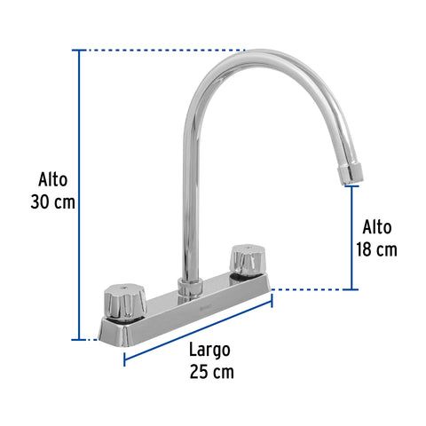 Mezcladora 8' fregadero cromo, cuello curvo,compresión,BASIC | F-320-C | 45616