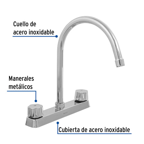 Mezcladora 8' fregadero cromo, cuello curvo,compresión,BASIC | F-320-C | 45616