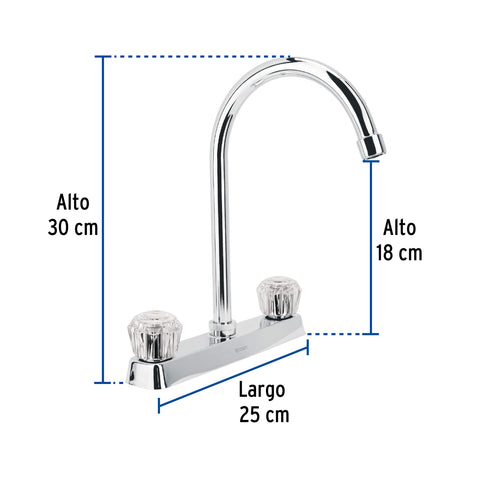 Mezcladora 8' fregadero cromo, cuello curvo, acrílico, BASIC | F-320A | 45617