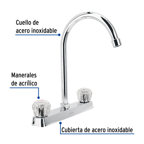 Mezcladora 8' fregadero cromo, cuello curvo, acrílico, BASIC | F-320A | 45617