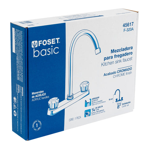 Mezcladora 8' fregadero cromo, cuello curvo, acrílico, BASIC | F-320A | 45617