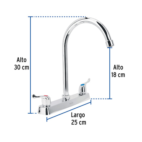 Mezcladora 8' fregadero cromo, cuello curvo, palanca, BASIC | F-320P | 45618