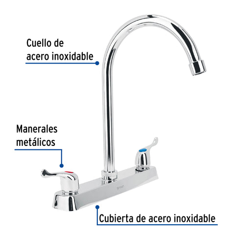 Mezcladora 8' fregadero cromo, cuello curvo, palanca, BASIC | F-320P | 45618