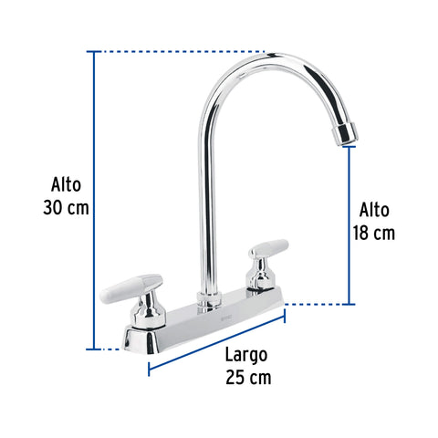 Mezcladora 8' fregadero cromo, cuello curvo, cono, BASIC | F-320I | 45619