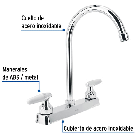 Mezcladora 8' fregadero cromo, cuello curvo, cono, BASIC | F-320I | 45619