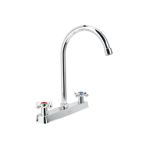Mezcladora 8' fregadero cromo, cuello curvo, cruceta, BASIC | F-320E | 45620
