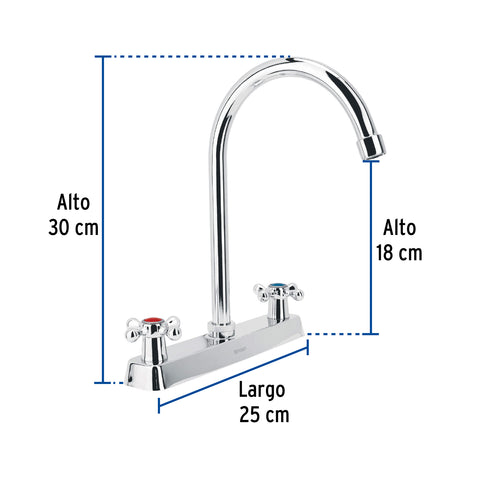 Mezcladora 8' fregadero cromo, cuello curvo, cruceta, BASIC | F-320E | 45620
