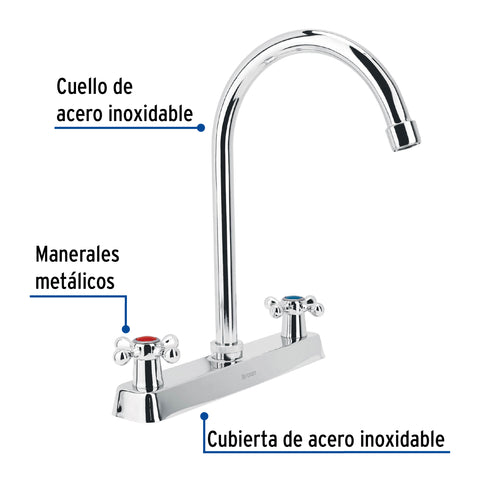 Mezcladora 8' fregadero cromo, cuello curvo, cruceta, BASIC | F-320E | 45620