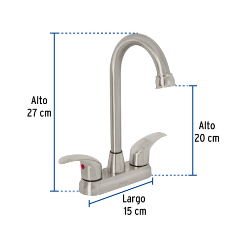 Mezcladora lavabo 4' satín, tipo bar, palanca, AQUA | AQM-62N | 45622