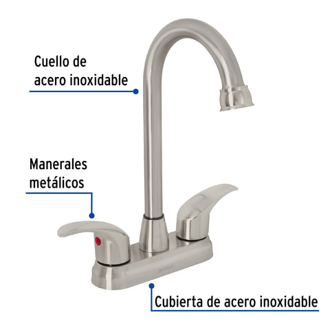 Mezcladora lavabo 4' satín, tipo bar, palanca, AQUA | AQM-62N | 45622