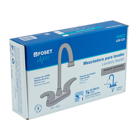 Mezcladora lavabo 4' satín, tipo bar, palanca, AQUA | AQM-62N | 45622