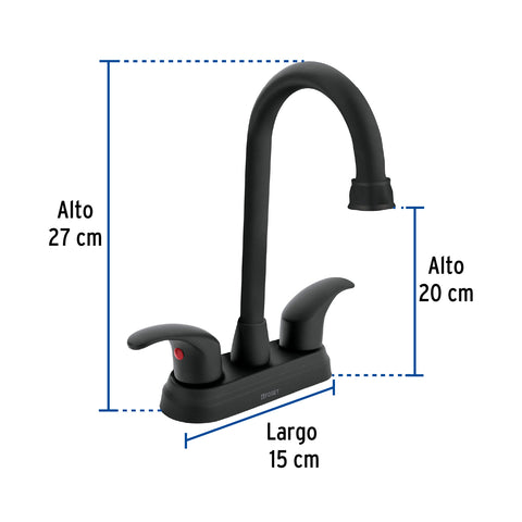 Mezcladora lavabo 4' negro, tipo bar, palanca, AQUA | AQM-62M | 45623