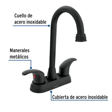 Mezcladora lavabo 4' negro, tipo bar, palanca, AQUA | AQM-62M | 45623
