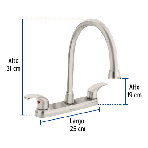 Mezcladora fregadero 8' satín, cuello largo, palanca, AQUA | AQF-82N | 45624