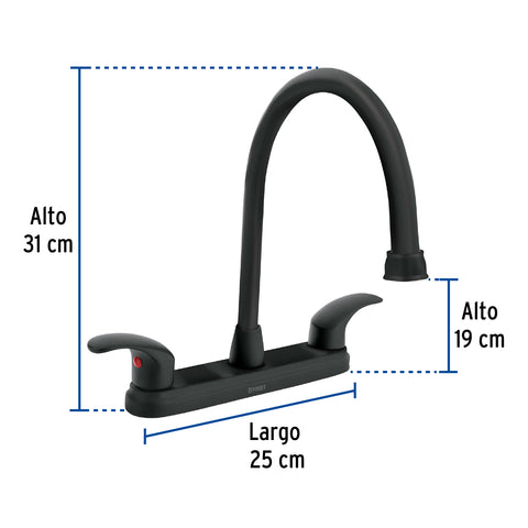 Mezcladora fregadero 8' negro, cuello largo, palanca, AQUA | AQF-82M | 45625