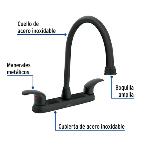 Mezcladora fregadero 8' negro, cuello largo, palanca, AQUA | AQF-82M | 45625