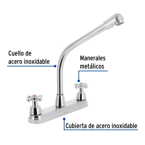 Mezcladora fregadero 8' cromo, cuello cobra, cruceta, AQUA | AQF-89 | 45626