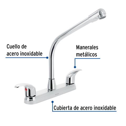 Mezcladora fregadero 8' cromo, cuello cobra, palanca, AQUA | AQF-90 | 45627